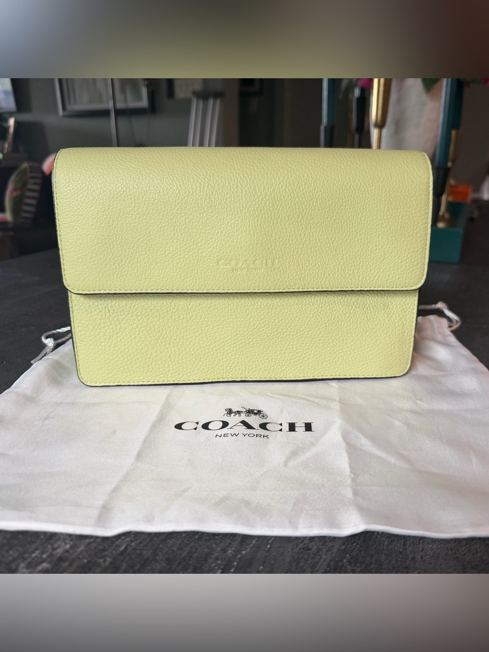Coach Turner Flap bag with Pebbled Leather Crossbody in Pale Lime